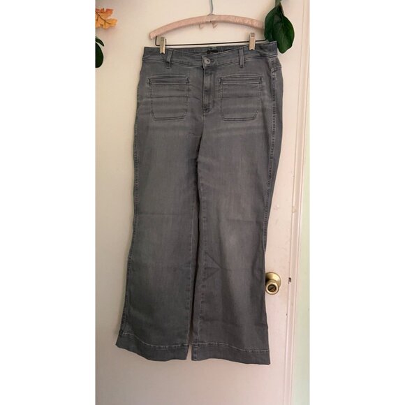 J Jill Jeans Womens 16 Petite Gray Denim High Rise Flare Stretch Medium Wash - Picture 1 of 13